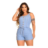 Macaquinho Jeans Feminino Cavado