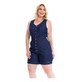 Macaquinho Jeans Short Bermuda Meia Coxa Plus Size 36 Ao 50