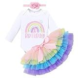 Macaquinho Para Bebê Menina Boho Rainbow 1 Aniversário Saia Tutu Faixa De Cabeça De Manga Comprida Para Bolo Smash Photo 1 Aniversário Colorido 1 Anos