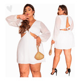 Macaquinho Short Saia Macacão Vestido Manga Longa Plus Size