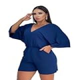 Macaquito Macacão Plus Size Viscolycra Curto Para O Verão Tamanho Único Do G1 Ao G3 Azul 