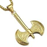 Machado Viking Nórdico Ragnar Moto Xangô - Corrente Com Pingente Aço Inox - Colar Unissex Adulto - Tema Viking - 60 Cm - Dourado
