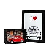 Machine Cult Kit De Miniatura Fusca Com Expositor E Quadro Kit Miniatura Volkswagen Fusca Vintagem Expositor E Quadro Criança Vermelho Plástico Manual Indoor Temática Vintage