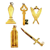 Maçonaria Lote Cinco Grandes Medalhas Ritualísticas Douradas