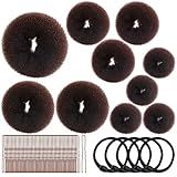 MAGDIY 10 Peças Para Fazer Coque De Cabelo Coque De Donut Para Coque De Cabelo Longo Kit De Coque De Balé Marrom 1 Extragrande 2 Grandes 3 Médios 4 Pequenos 5 Faixas Elásticas De Cabelo 50