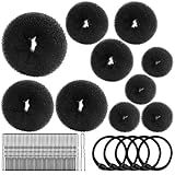 MAGDIY 10 Peças Para Fazer Coque De Cabelo Coque De Donut Para Coque De Cabelo Longo Kit De Coque De Balé Preto 1 Extragrande 2 Grandes 3 Médios 4 Pequenos 5 Faixas Elásticas De Cabelo 50