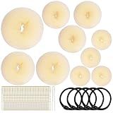 MAGDIY 10 Peças Para Fazer Coque De Cabelo Coque De Rosquinha Para Cabelo Longo Kit De Coque De Balé Bege 1 Extragrande 2 Grandes 3 Médios 4 Pequenos 5 Faixas Elásticas De Cabelo 50 Peças De