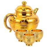 MAGICLULU Conjunto De Bule De Café Turco Conjunto De Chá Dourado Com 3 Xícaras De Café Chaleira De Água Decantador De Vinho Bule Árabe Jarro De Leite Oferta Budista Taças Cálices