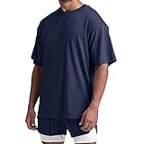 Magiftbox Camisas De Ginástica De Algodão Grandes Atléticas Soltas Camisetas De Treino Manga Curta Para Homens T68n, Azul Marino, M