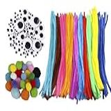 MAHAVIMOKSA Kit De Artesanato De Limpadores De Cachimbo De 500 Peças Hastes De Chenille De 10 Cores Olhos Arregalados E Pompons Autoadesivos Para Decoração De Arte Artesanal DIY Cor Brilhante