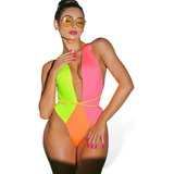 Maiô Body Feminino Neon Moda Luxo Sexy Empina Bumbum Praia
