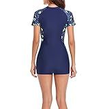 Maiô Feminino De Manga Curta Com Zíper Liso E Zíper Frontal Para Mergulho E Surfe Azul XXG