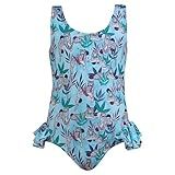 Maiô Infantil Estampado Tigres Folhas UV50 Anticloro Traje De Banho She By Mash Meninas Azul Claro 8