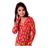 Maiô Infantil Manga Longa Body Moda Praia Proteção Uv
