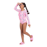 Maiô Infantil Manga Longa Uv 50 Details Suplex Rosa