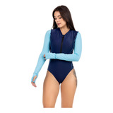 Maiô Manga Longa Com Ziper Luvinha Natação E Surf Esportes