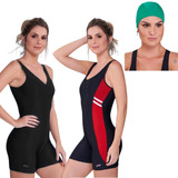 Maio Natação Feminino Kit Com 2 Touca Lycra Hidroginástica