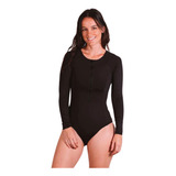 Maiô Surf Manga Longa Natação Com Zíper Feminino Preto