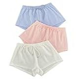 MakeMeChic Pacote Com 3 Shorts Femininos De Cintura Elástica Com Nó Frontal Azul Rosa Branco G