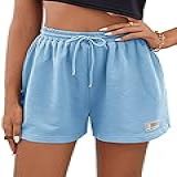 MakeMeChic Shorts De Moletom Feminino Casual Com Cordão Na Cintura Shorts De Corrida Azul M