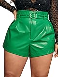 MakeMeChic Shorts Femininos Plus Size De Couro Sintético De Cintura Alta Com Cinto Verde X Large Plus
