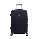 Mala De Viagem Médiaa De Despacho 23 Kg Rígida ABS Com 4 Rodas Duplas 360 E Trava De Segredo Numérico TSA Divisória Interna Com Zíper E Elastico De Fixação E Expansor Santino PretoASDV222M01