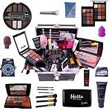 Maleta De Maquiagem Profissional Jasmyne Luisance Macrilan Rubys 129 Sombra Base Pincel Iluminador Lápis Pó Blush Primer Máscara Cílios Batom Lip Balm Demaquilante Delineador Esfumar Kabuki Completa -morena-
