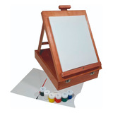 Maleta De Pintura Cavalete De Mesa Com Tela Guache E Pincel