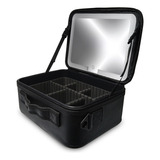 Maleta Maquiagem Com Espelho E Luz Led Makeup Profissional Cor Preto
