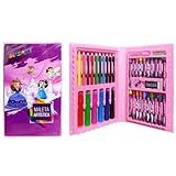 Maleta Para Colorir De Unicórnio Princesas Estojo Com Desenhos Lápis Canetinha Giz 40 Peças Kit Escolar Infantil