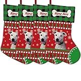 Malihong Pacote Com 4 Meias Vermelhas Xadrez Xadrez Verde De Natal Com Filhote Jack Russell Terrier Para Decoração De Feriados, 36,5 Cm