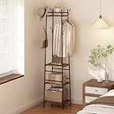 Mancebo Cabideiro Em Metal De Piso Chão Roupas- Cabideiro De Chão Arara- Cabideiro Vertical Para Quarto- 4 Camadas De Madeira Resistente E Vários Ganchos