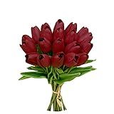 Mandy S 20 Peças De Flores Borgonha Artificiais Tulipa Seda Flores Falsas 34 3 Cm Para Ano Novo Primavera Dia Das Mães Páscoa Dia Dos Namorados Presentes A Granel Decoração De Casa Cozinha Casamento