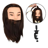 Manequim Cabeça De Treino C Barba Masculina Cabelo Natural