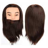 Manequim Cabeça De Treino C Barba Masculina Cabelo Natural