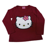 Manga Longa Hello Kitty Rosto Logo Baby Look Infantil Maj672