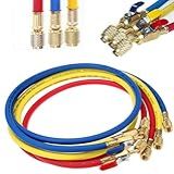 Mangueira De Carregamento De Refrigerante Com Válvula De Esfera Aplica Se A R134A R12 R22 R502 R404 Coletor De Ar Condicionado De Refrigerante Medidor De Mangueira De Rosca 1 4 60 Vermelho Amarelo Azul Pacote Com 3