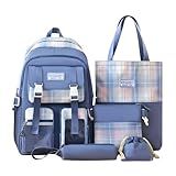 ManiaCerta Kit Conjunto Completo De Mochila Grande Bolsa De Ombro Bolsa Com Cordão Mini Bolsa De Ombro Estojo De Maquiagem Necessaire E Acessórios Azul