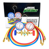 Manifold Com Manômetro Gás R134a 3 Mangueiras 90cm Ar Cond