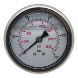 Manômetro Horizontal De Pressão Glicerina Inox 250 Bar 63mm
