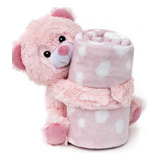 Manta Cobertor Soft Com Naninha De Pelúcia Bebê Antialergico Cor Rosa Ursinho Rosa