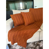 Manta De Sofá Trico Pesera Cama Queen 2 Capas Rápido Cor Terracota Desenho Trança