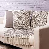 Manta Para Sofá Dupla Face Jacquard Com Franja 1 40x2 50 2 Capas De Almofada Arandela Cinza