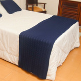 Manta Peseira De Tricô Para Cama King 260x60 Imediato Cor Azul marinho Trança