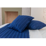 Manta Sofá Tricô Pezeira Cama Queen Com 2 Capas Decoração Cor Pezeira Azul Marinho Desenho Trança