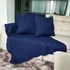Manta Tricot Sofá E Poltrona Decorativa + 2 Capas Almofadas Cor Manta Tricot Azul Marinho Desenho Trança