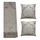 Manta Xale Para Sofá 3 00 X 2 80 2 Capas De Almofada Cor 72 Cinza Off White Desenho Jacquard