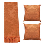 Manta Xale Para Sofá 3 00 X 2 80 2 Capas De Almofada Cor Terracota Desenho Jacquard