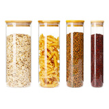 Mantimentos potes De Vidro Tampa Bambu 4 Pçs multifunção
