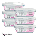 Manubelita Conjunto 6 Potes 640ml Vidro Hermético 4 Travas Marmita Refratario